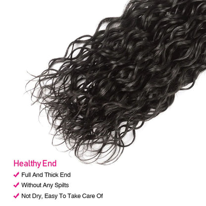 VIYA Water Wave 4 Pcs Bundles Hair Weft With 13x4 HD Lace Frontal Natural Black Human Virgin Hair