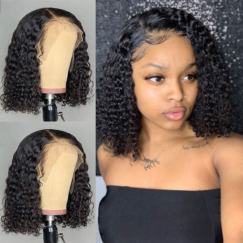 VIYA Water Wave Lace Bob Wig 10-16 Inches Natural Black Human Hair Wig