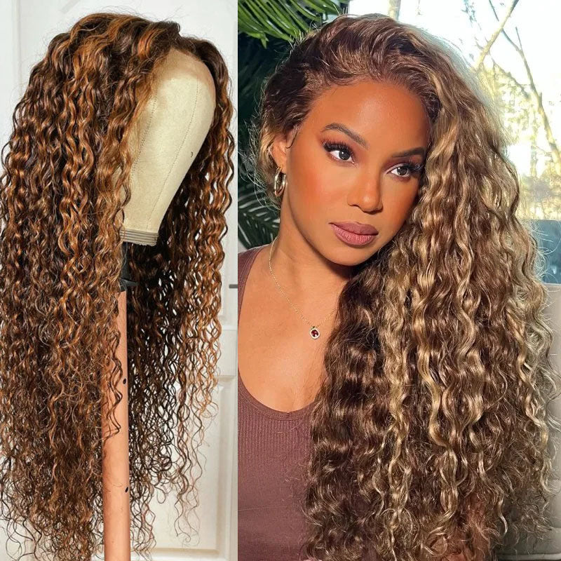 VIYA Balayage Highlight Water Wave P4/27 Color 13x4 Lace Frontal Human Hair Wig