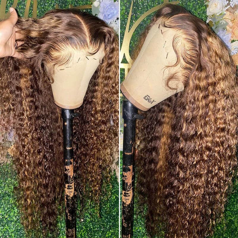 VIYA Balayage Highlight Water Wave P4/27 Color 13x6 Lace Frontal Human Hair Wig