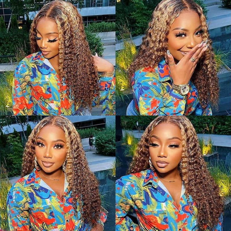 VIYA Balayage Highlight Water Wave P4/27 Color 13x6 Lace Front Human Hair Wig