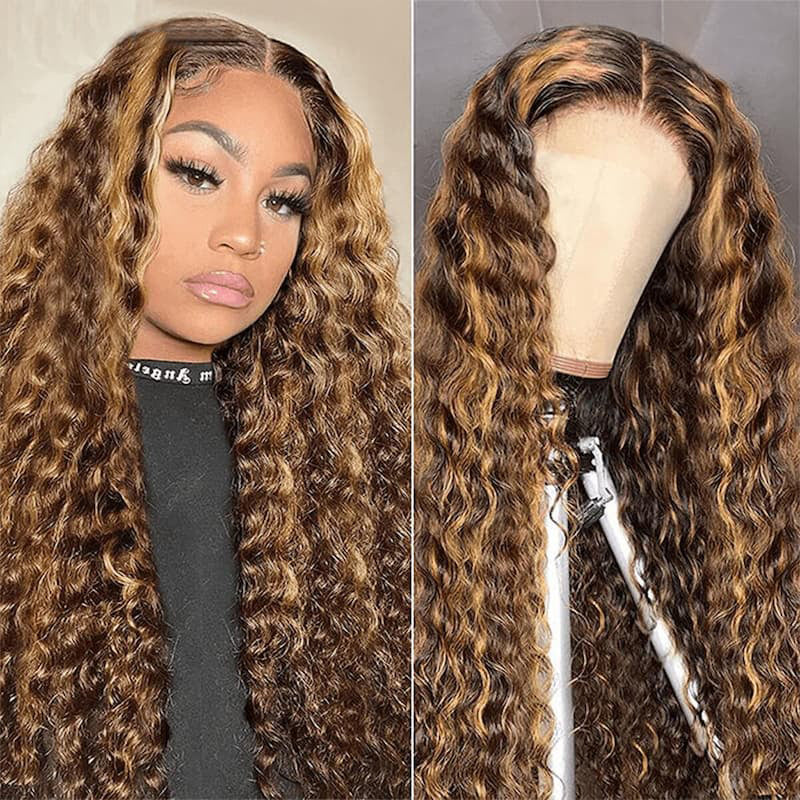 VIYA Balayage Highlight Water Wave P4/27 Color 13x6 Lace Front Human Hair Wig