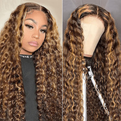 VIYA Balayage Highlight Water Wave P4/27 Color 13x6 Lace Front Human Hair Wig