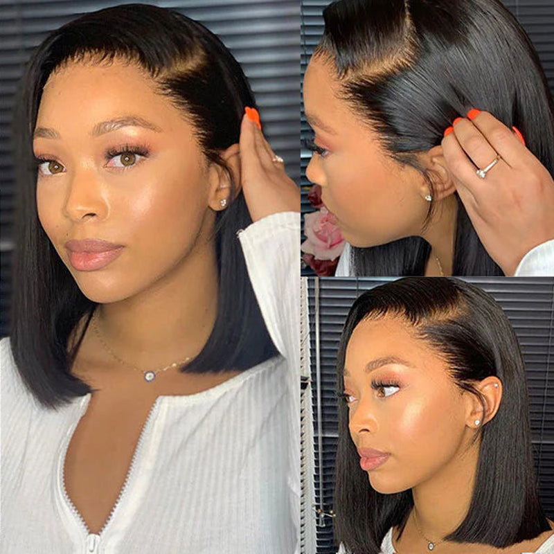 VIYA Straight Bob Glueless Lace Front Wig Human Hair Wig Beginner Friendly