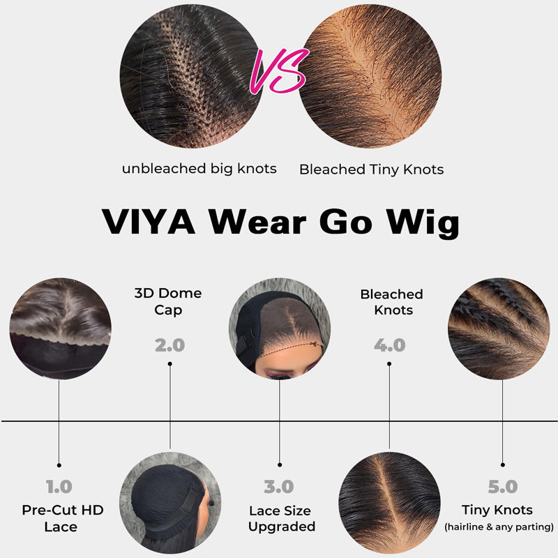 VIYA Pre Cut Straight Glueless 5x5 HD Lace Closure Wig Natural Black Human Hair Wig
